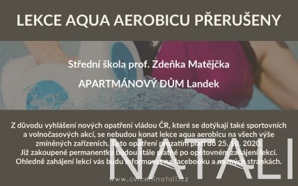 Lekce Aqua aerobicu přerušeny!