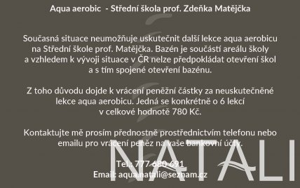 DŮLEŽITÉ INFO! Aqua aerobic - Střední škola prof. Zdeňka Matějíčka